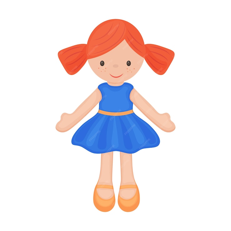 Premium Vector | Doll cute children s toy with red hair a doll in a ...