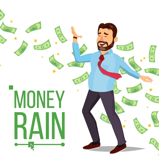Dollar rain and businessman Premium Vector
