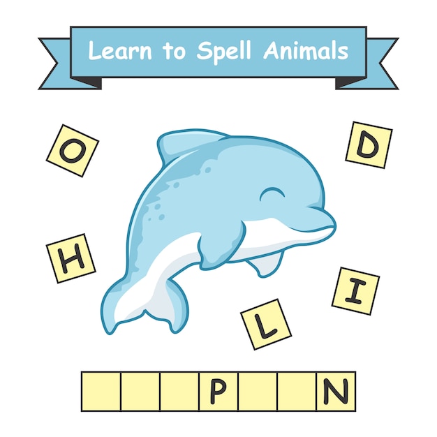 Premium Vector Dolphin learn to spell animals worksheet