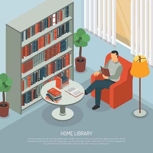 Download Domestic library reading composition | Free Vector