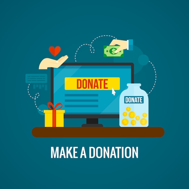 Donations online with laptop Free Vector
