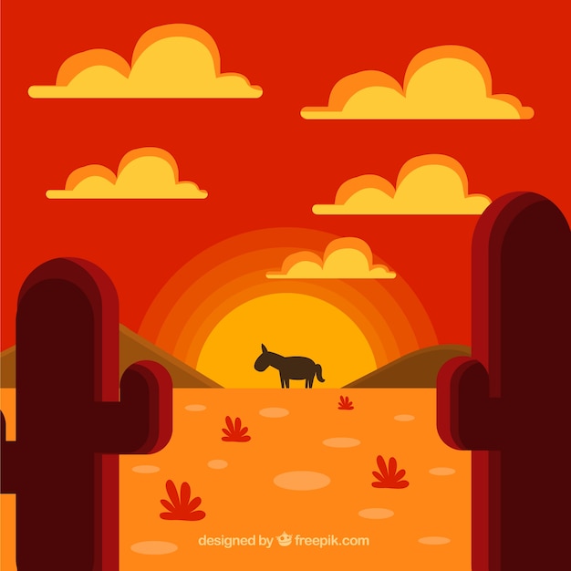 Donkey in the desert, sunset