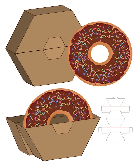 Download Premium Vector Donut Box Packaging Die Cut Template Design 3d