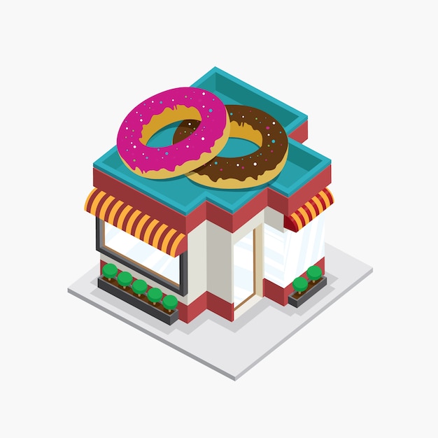 Premium Vector | Donuts building isometric