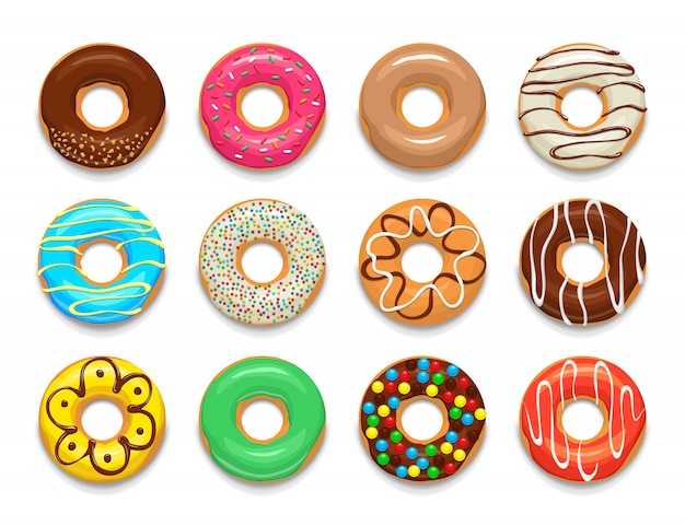 Donuts elements set, cartoon style Premium Vector