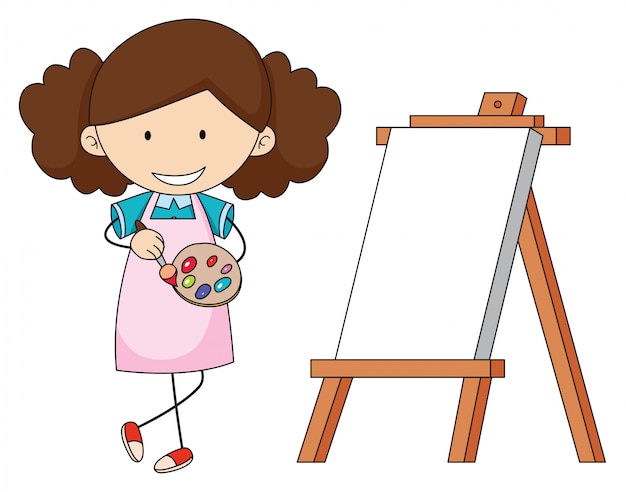 Premium Vector | Doodle artist girl painting