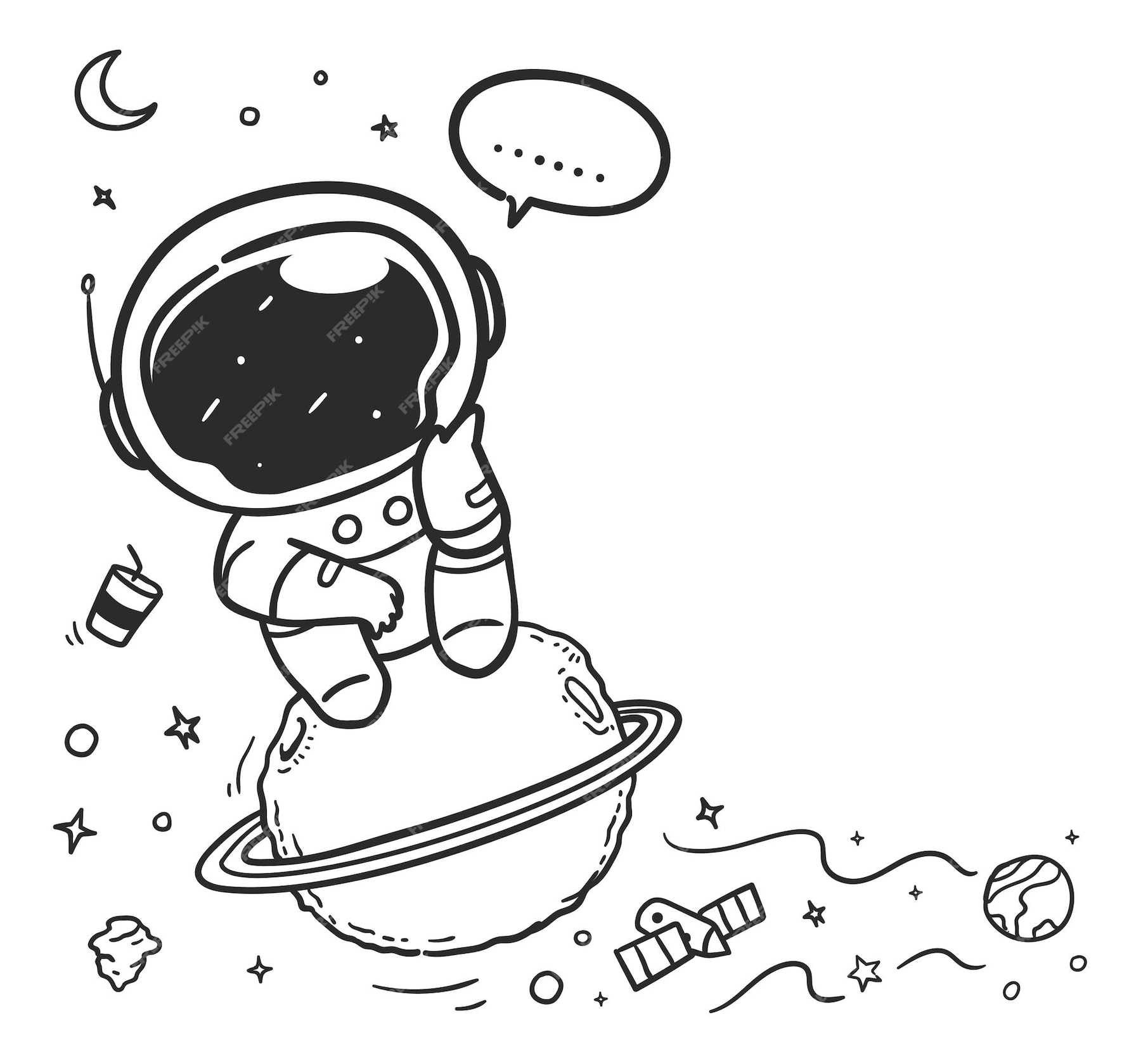 Premium Vector | Doodle astronaut is daydreaming in the sky