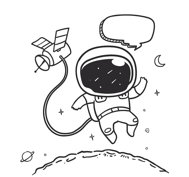 Premium Vector | Doodle astronaut is flying on the moon