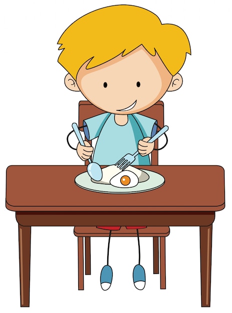 Doodle boy eating breakfast Vector | Free Download