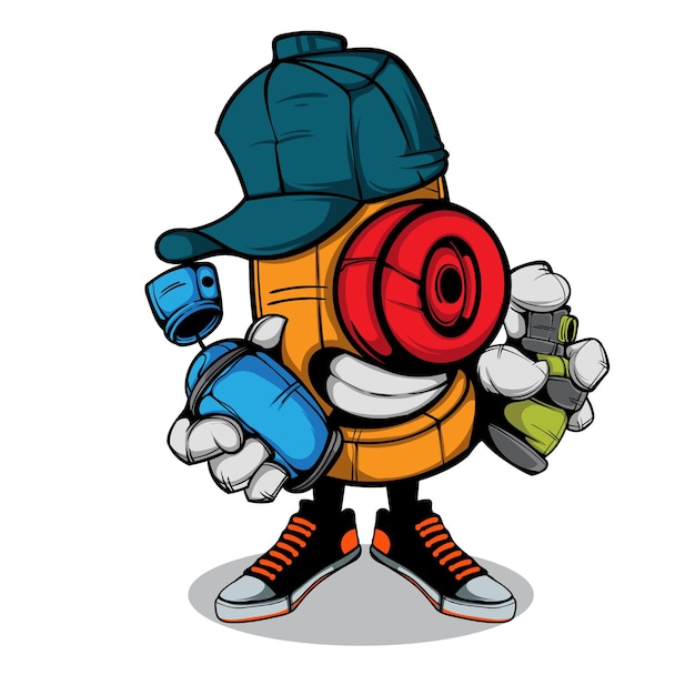 Premium Vector | Doodle cap character with spray can in the hand ...