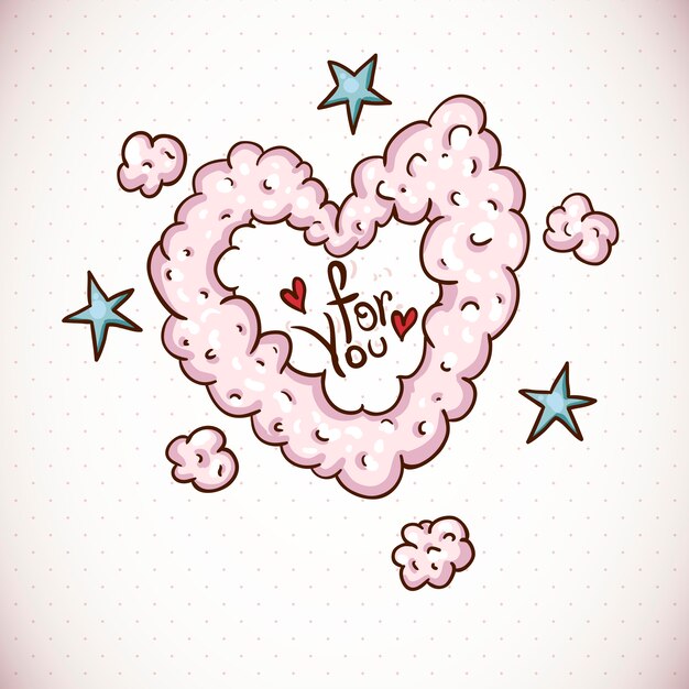 Doodle card valentines day with heart of clouds Premium Vector