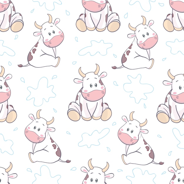 Premium Vector | Doodle cartoon cows seamless pattern.