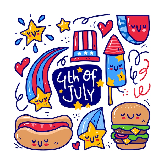 Premium Vector Doodle Collection Set Of 4th Of July Element