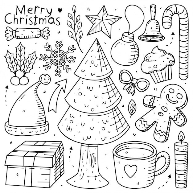 Premium Vector | Doodle collection set of christmas element