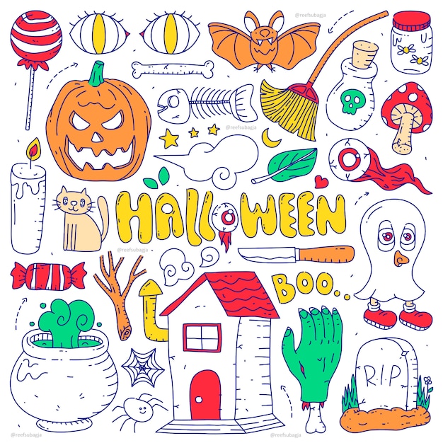 Premium Vector Doodle collection set of halloween element on isolated