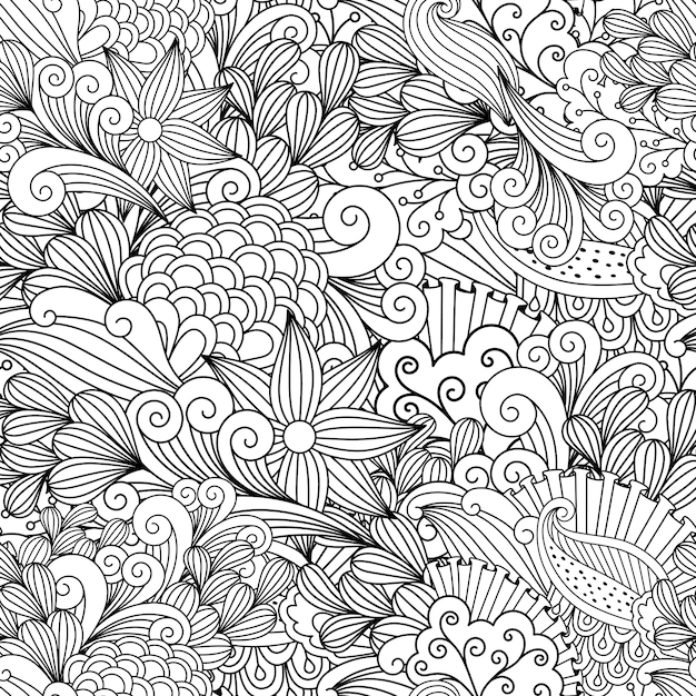 Premium Vector | Doodle floral decorative pattern