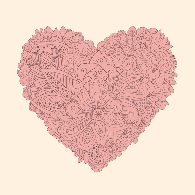 Download Doodle floral heart. vintage printable heart with linear ...