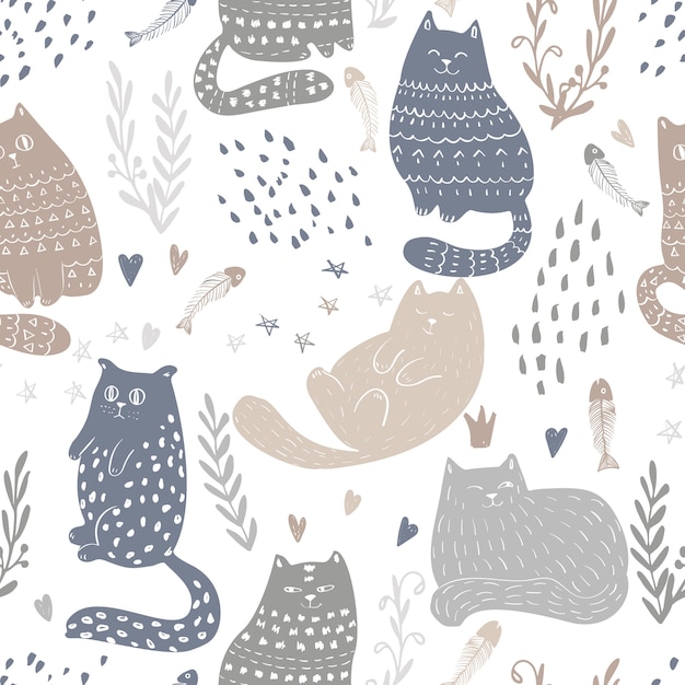 funny cats seamless pattern design