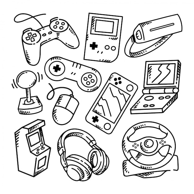 Premium Vector Doodle gamer set illustration