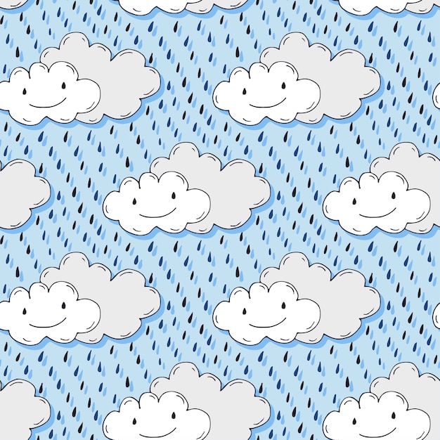 Premium Vector | Doodle hand drawn seamless pattern with cute clouds ...