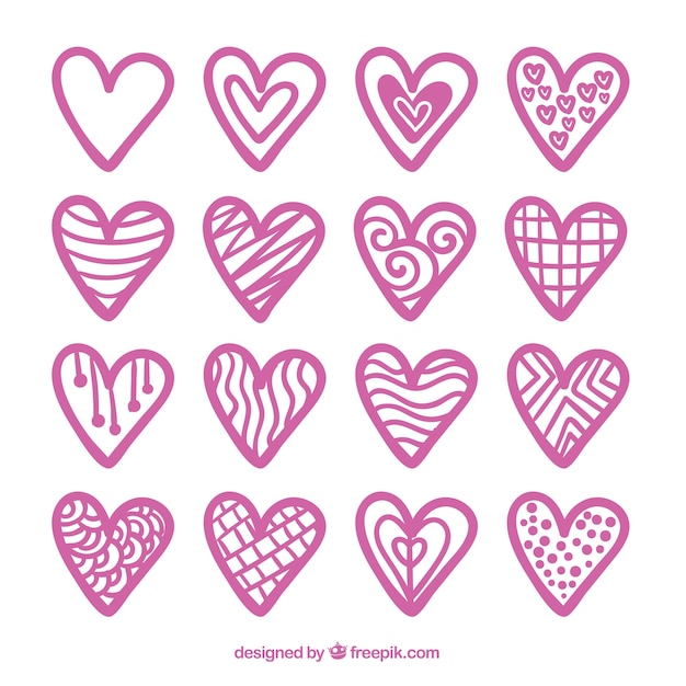 Download Free Vector | Doodle heart collection