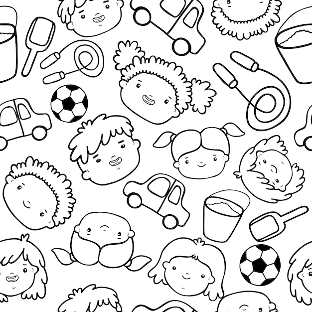 Download Free Vector | Doodle kids faces pattern