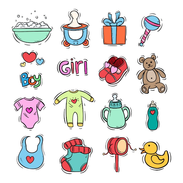 Premium Vector | Doodle kids icons collection with color