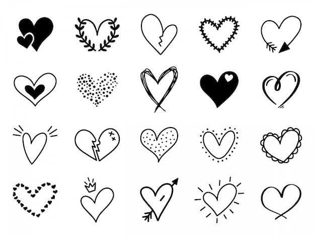 Download Premium Vector Doodle Love Heart Loving Cute Hand Drawn Sketched Hearts Doodle Valentine Heart Shape Drawing Elements For Greeting Cards And Valentines Day Icons Set Romantic Symbols