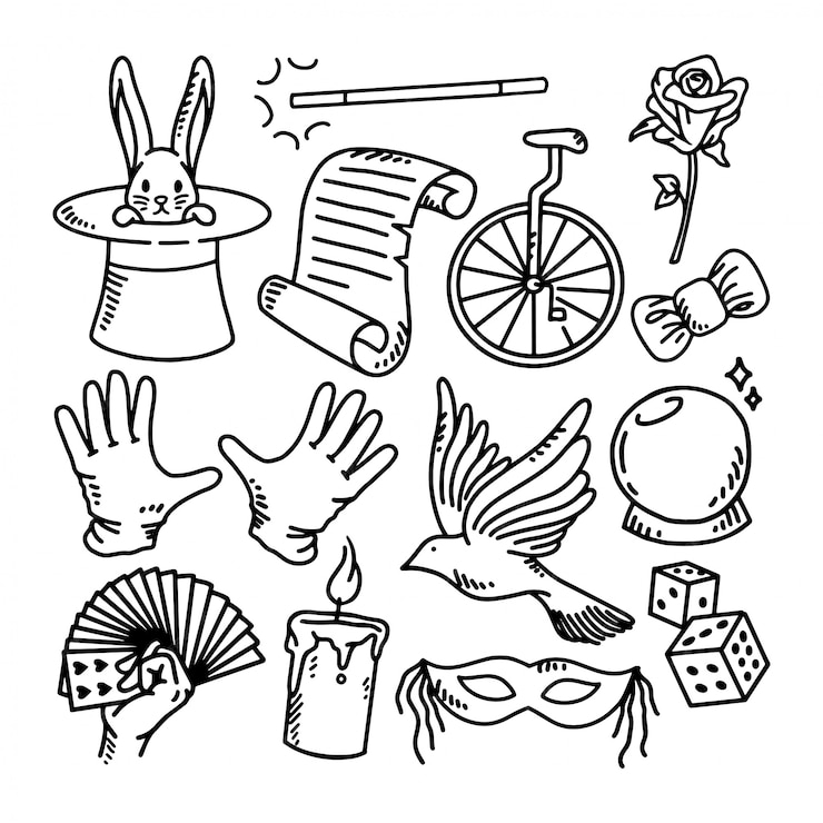 Premium Vector | Doodle magic set illustration