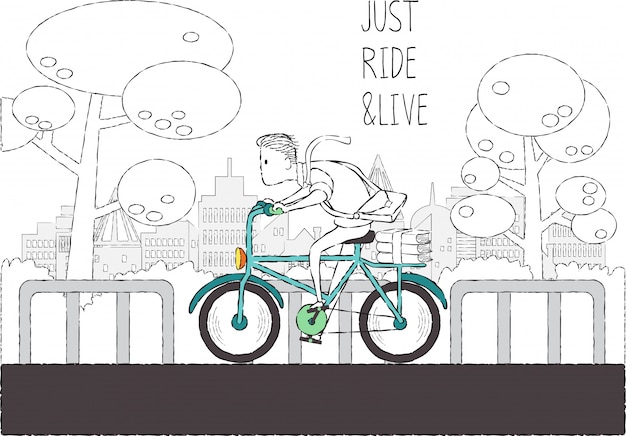 Premium Vector Doodle Man Ride Bicycle In The Park
