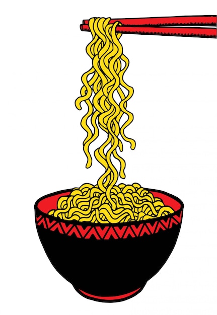 Premium Vector Doodle Noodle At Bowl And Chopstick