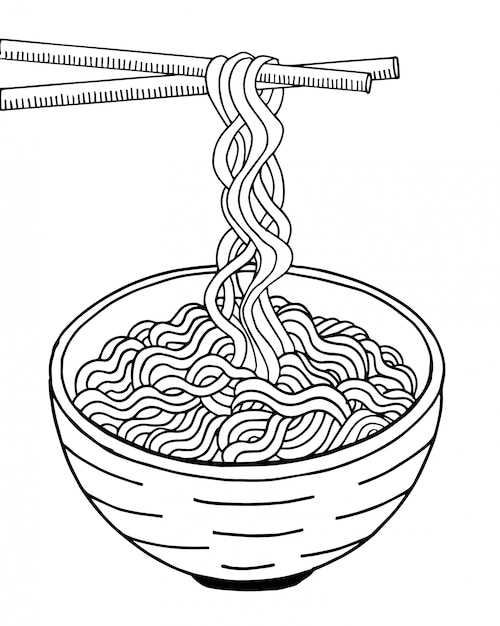 Premium Vector Doodle noodle at bowl and stick