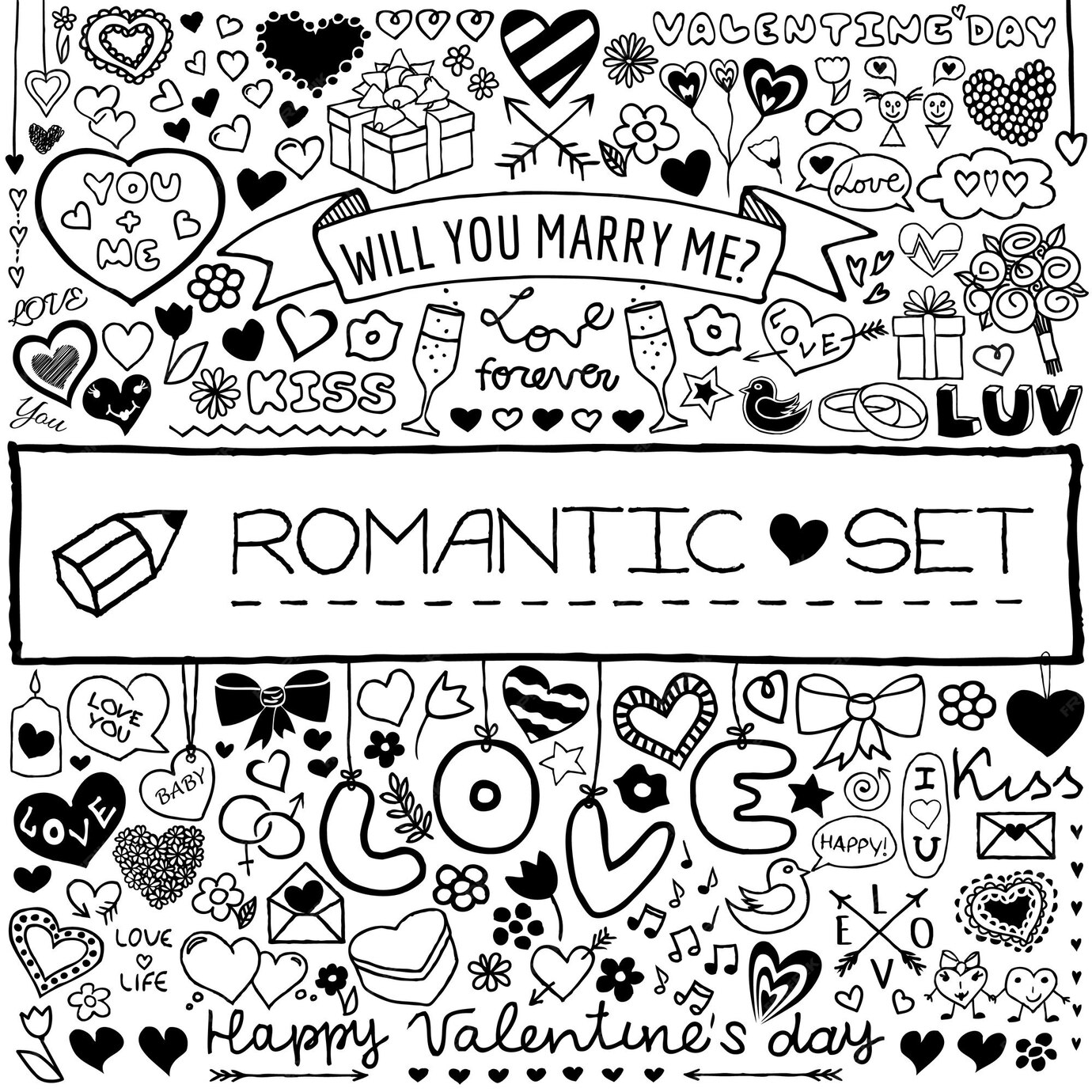 Premium Vector Doodle Romantic Set