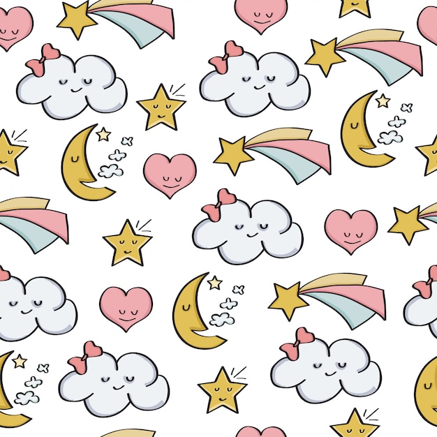 Premium Vector | Doodle seamless pattern with fantasy magical elements