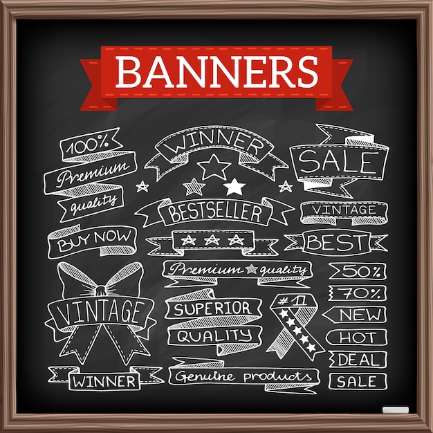 Doodle set of hearts and arrows with chalkboard effect. Premium Vector