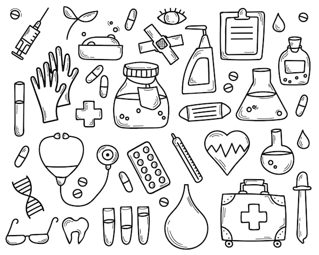 Premium Vector | Doodle set of medical hand drawn elements.