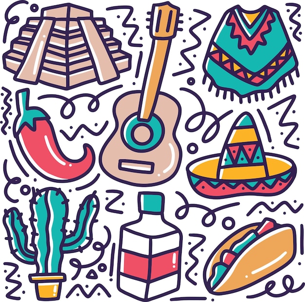 Premium Vector Doodle set of mexican holidays hand drawing with icons