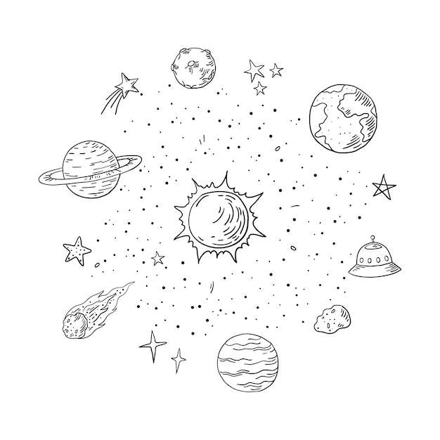 Premium Vector | Doodle solar system illustration