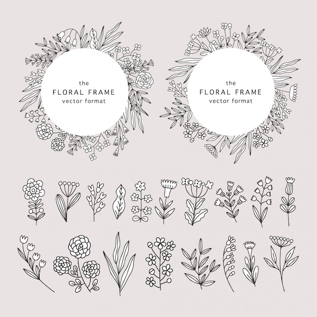 Premium Vector | Doodle style floral frames with wildflowers.