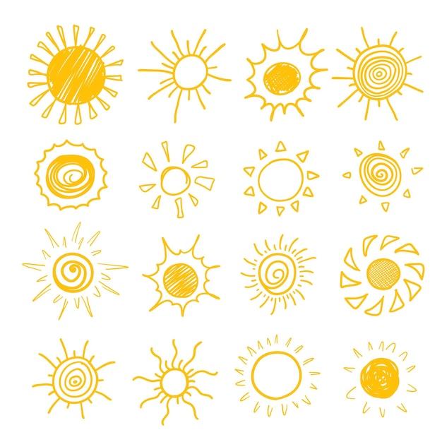 Premium Vector | Doodle sun set different hand drawn suns