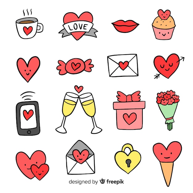 Download Doodle valentine elements pack Vector | Free Download