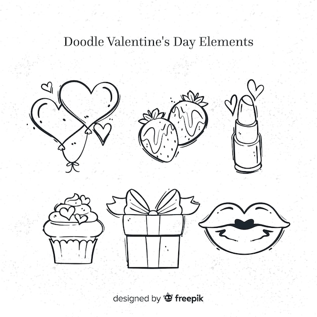 Download Doodle valentine elements pack Vector | Free Download
