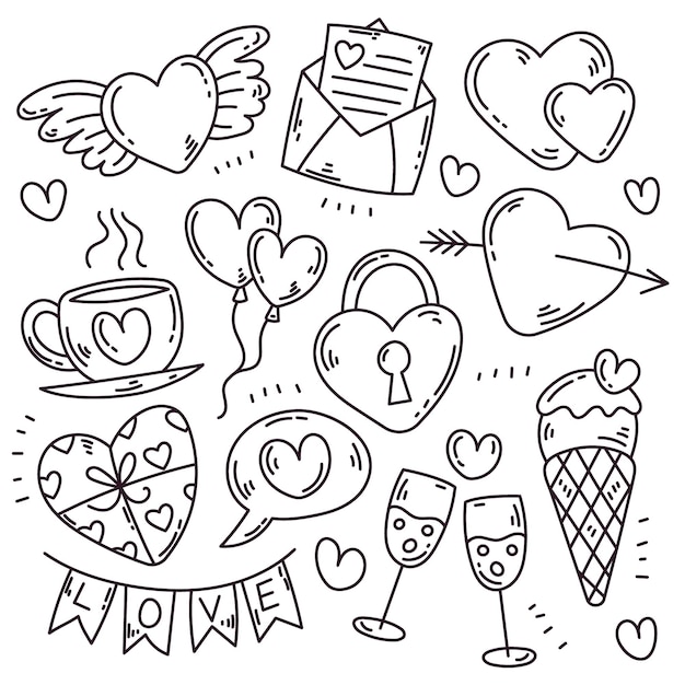 Free Vector Doodle valentines day element collection