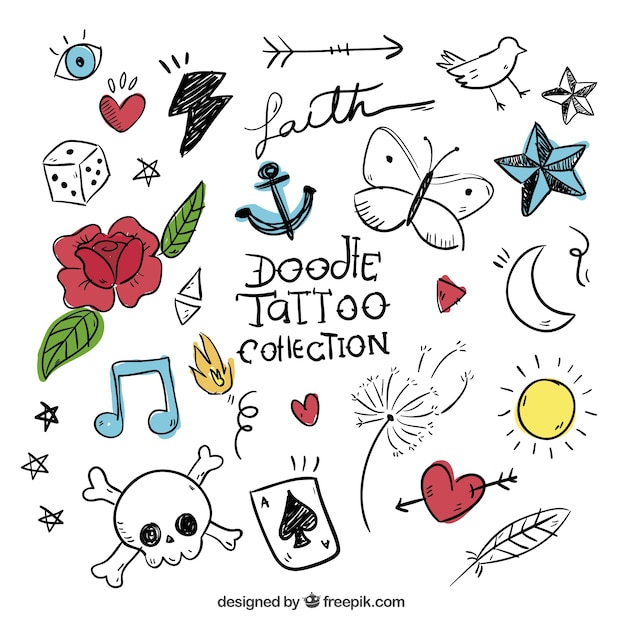 Doodles set of colored tattoos | Free Vector