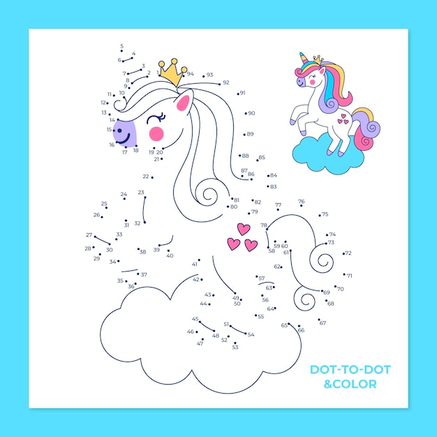 Free Vector Dot To Dot Game Worksheet With Unicorn Animal