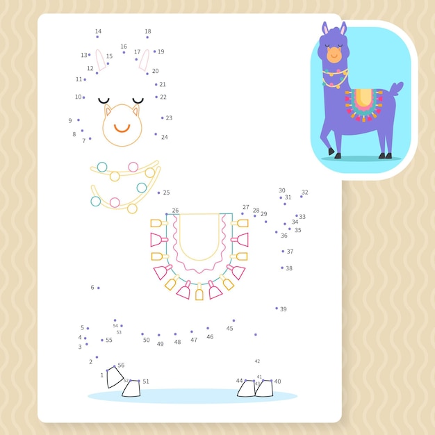 Free Vector Dot To Dot Worksheet With Llama