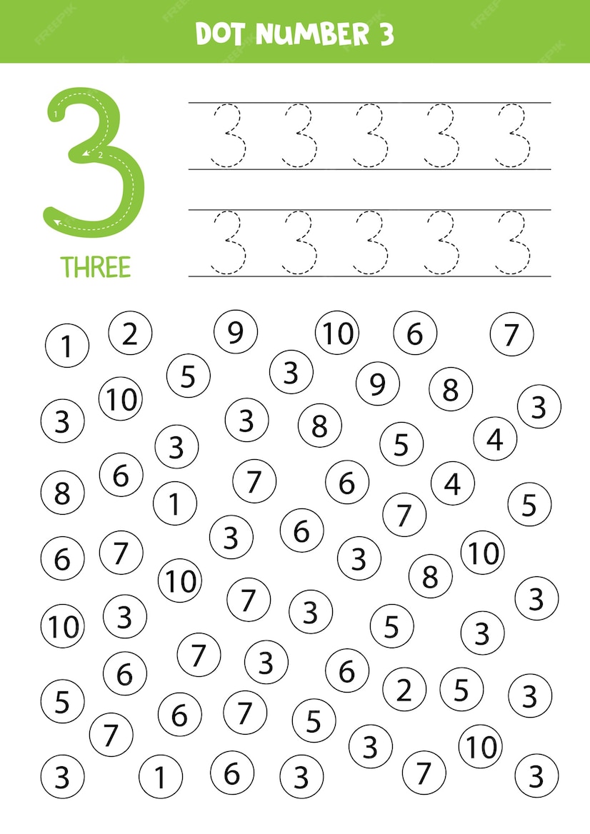 Premium Vector | Dot numbers. number three. educational math game for kids.