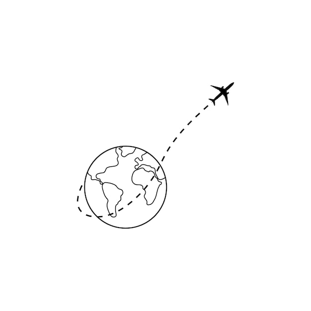 Premium Vector | Dotted line of the aircraft route around the planet ...