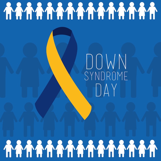 Down syndrome day blue and yellow ribbon people background ...