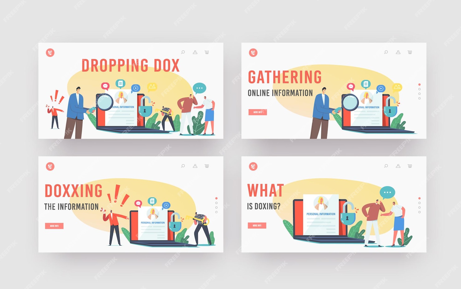Premium Vector Doxing, dropping dox landing page template set. hacker Premium Vector Doxing, dropping dox landing page template set. hacker